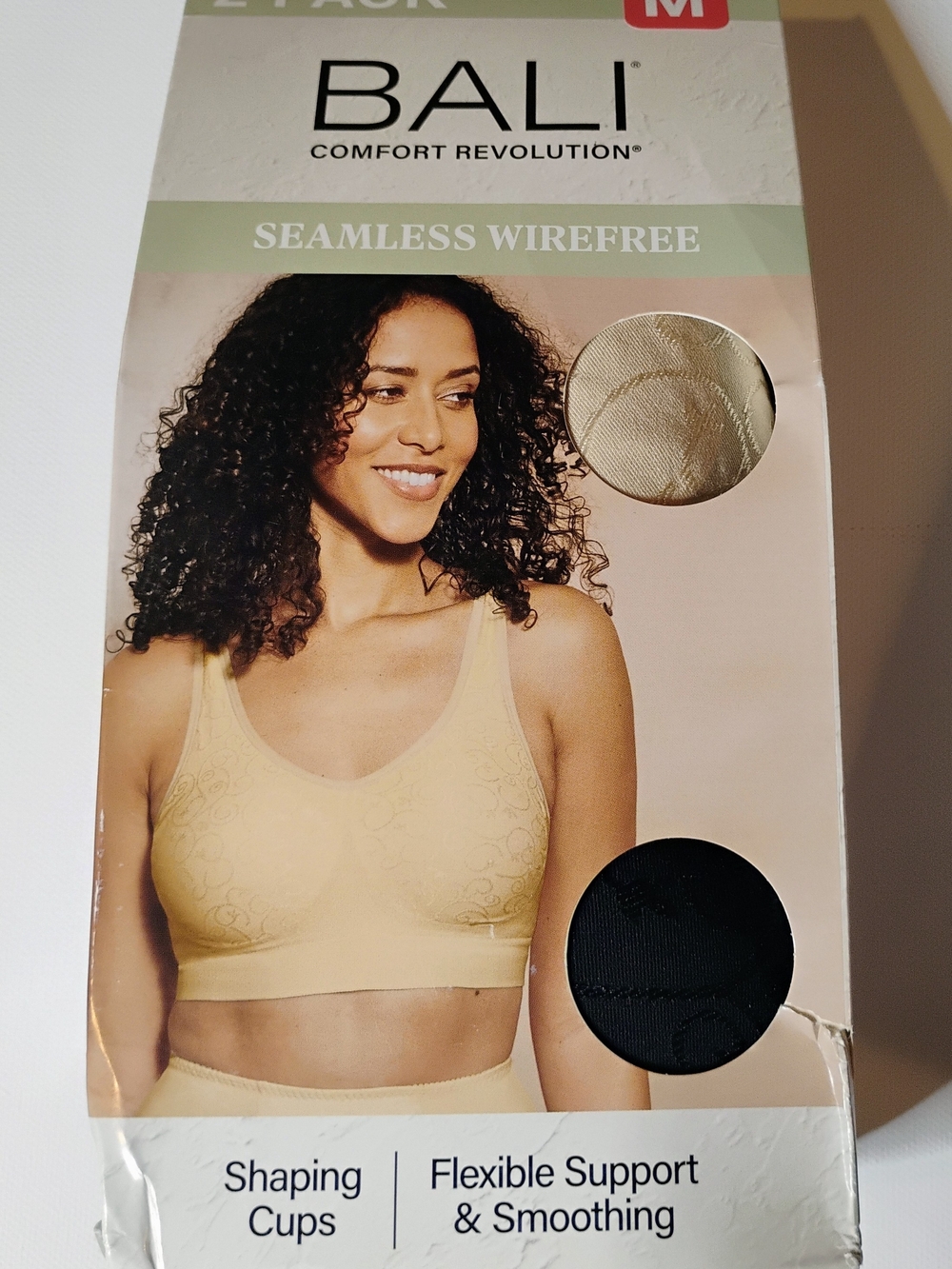 Bali Comfort Revolution Seamless Wirefree Bra in Beige and Black - 2-Pack M